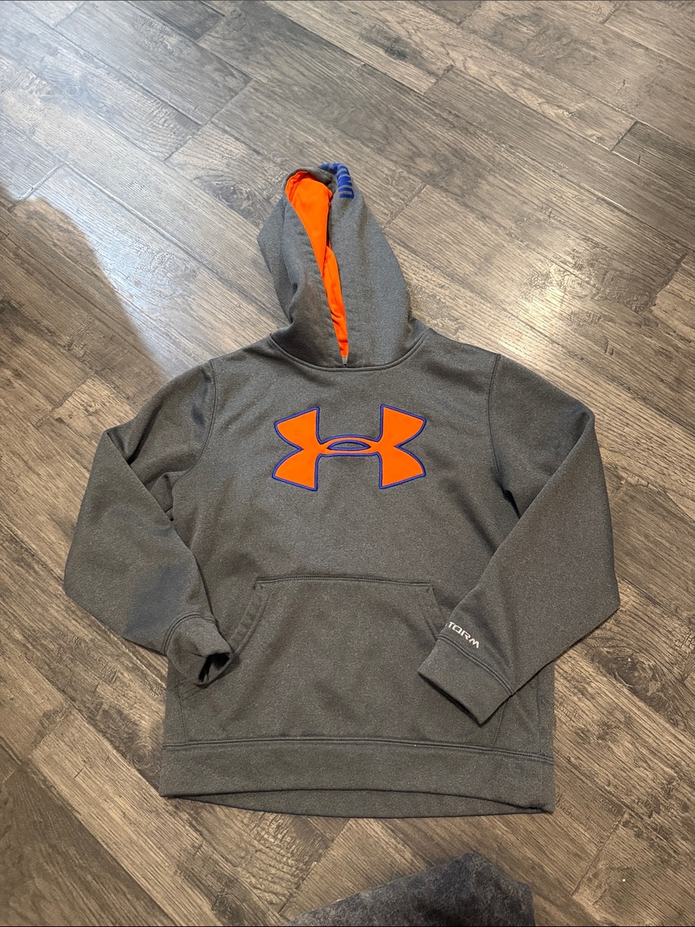 Under Armour Gray Hoodie with Bright Orange Hood Lining